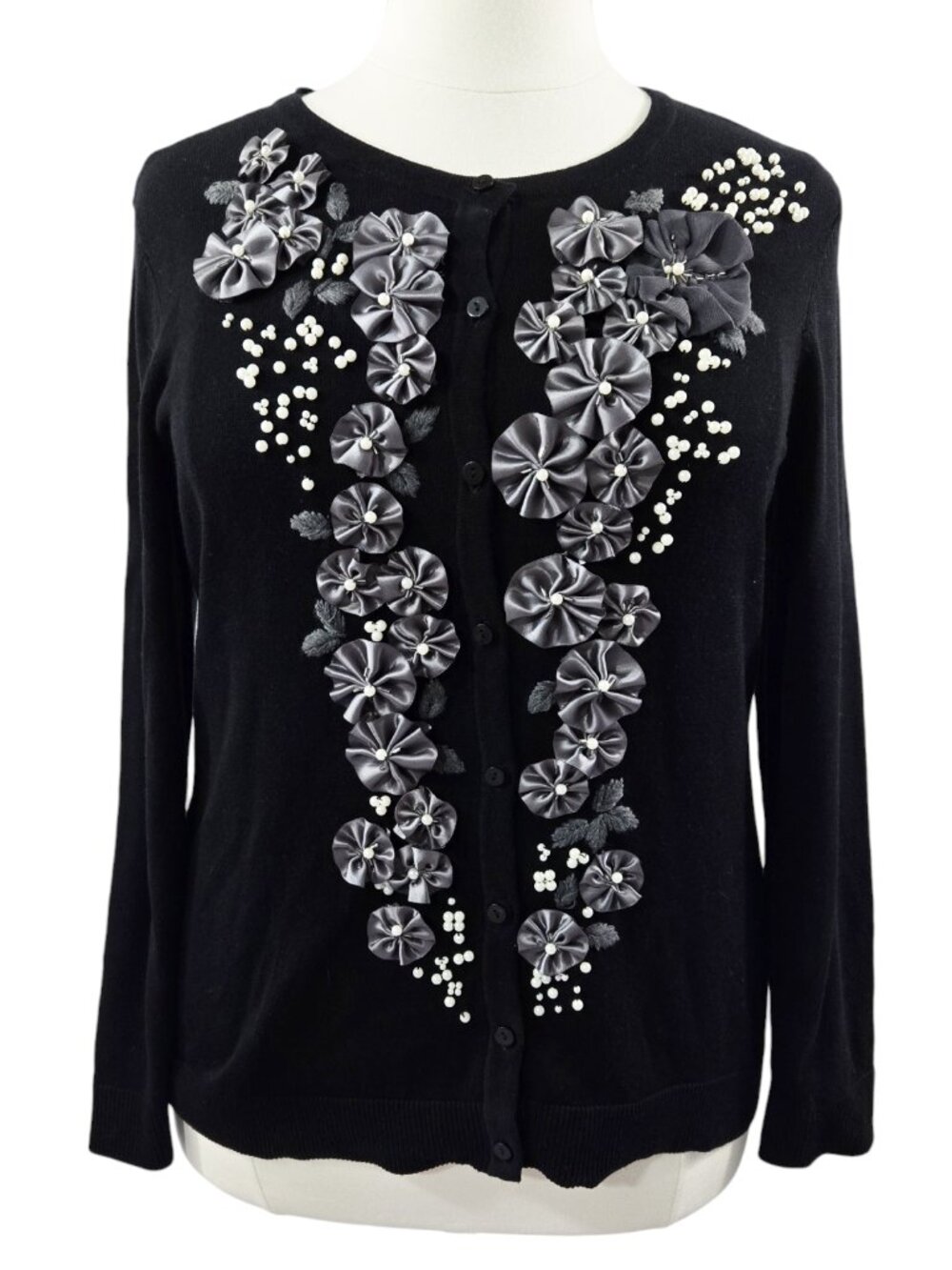 Christopher & Banks NWT Black Floral Applique Beaded Embroidered Cardigan Party